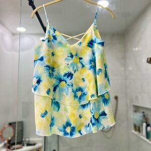 Fun Women’s Yellow and Blue Floral Tank Top